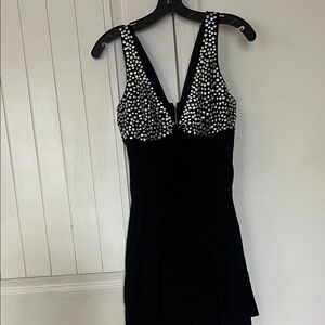 laROK little black dress with silver flat studs and tie front. Stretchy. Size S.